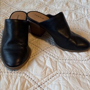 Torrid Black Leather Mules with Wooden Heel